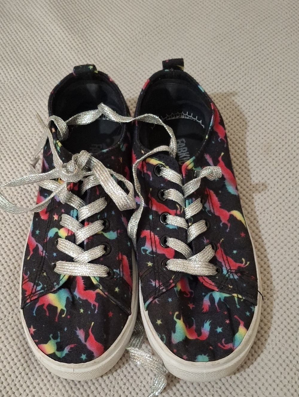 fabkids Black Unicorn Print Sneakers with Silver Laces